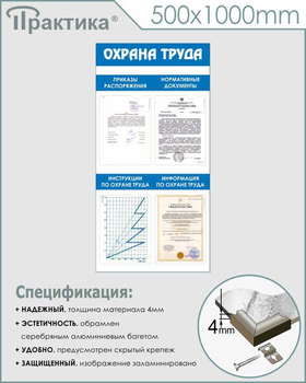 С103 Стенд охрана труда (500х1000 мм, пластик ПВХ 3 мм, алюминиевый багет серебряного цвета) - Стенды - Стенды по охране труда - магазин "Охрана труда и Техника безопасности"